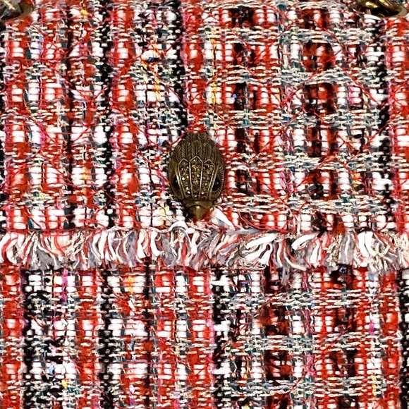 🚫SOLD🚫 Kurt Geiger XL Orange Tweed Fringe Lined Crossbody Shoulder Kensington - Picture 6 of 12